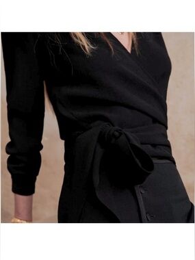 Sezane Black Wrap Blouse with Side Tie